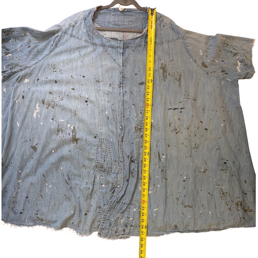 Magnolia Pearl Sanforized Star Denim Shirt Dress Oversized Paint Splatter OSFM - Picture 9 of 10